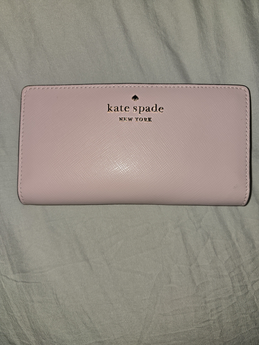 kate spade Light Pink Saffiano Continental Wallet with Gold Logo